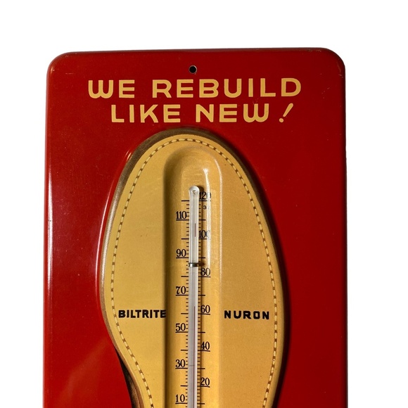 Biltrite Nuron Red Embossed Shoe Thermometer Tin Sign 1940s Vintage OS - Picture 2 of 16